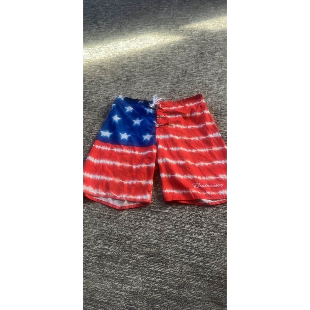 Budweiser American Flag Swim Trunks Mens 40-42 Red White Blue  Board Shorts